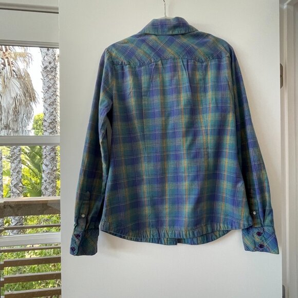 O'Neil Plaid‎ Long-Sleeve Snap Button-Down Shirt, Purple, Teal, Orange, Size L - Picture 2 of 5